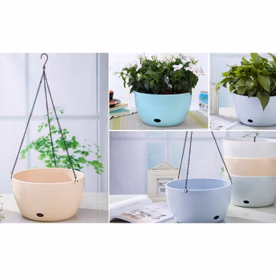 Gewebter Pflanzkorb zum Aufhängen, Kunststoff, selbstbewässernd, zur Wandmontage, runder Vasenkorb für Blumen, Pflanzen, Innen- und Außenbereich, Hausgarten, Verwendung, Dekoration, Bl22031