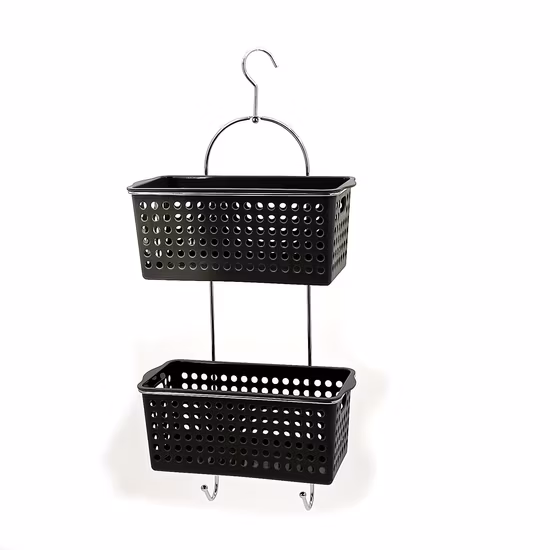 2-stöckiger Drahtkorb zum Aufhängen an der Badezimmerwand aus verchromtem Metall mit 2 herausnehmbaren Aufbewahrungskörben aus Kunststoff