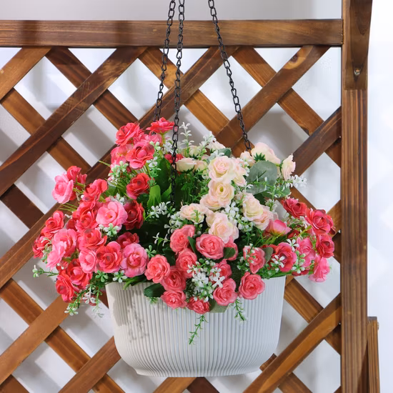 Plastic Planter Wall-Hanging Basket White Hanging Pots Hanging Planter Baskets with Drainage Hole 3 Metal Chains (DW-3)
