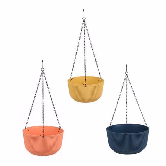 Plastic Planter Wall-Hanging Basket White Hanging Pots Hanging Planter Baskets with Drainage Hole 3 Metal Chains (DW-3)