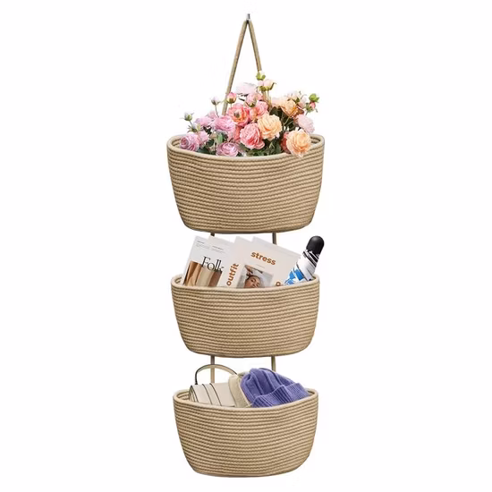 Hanging Basket Woven Cotton Storage Basket Wall-Mounted Storage Basket