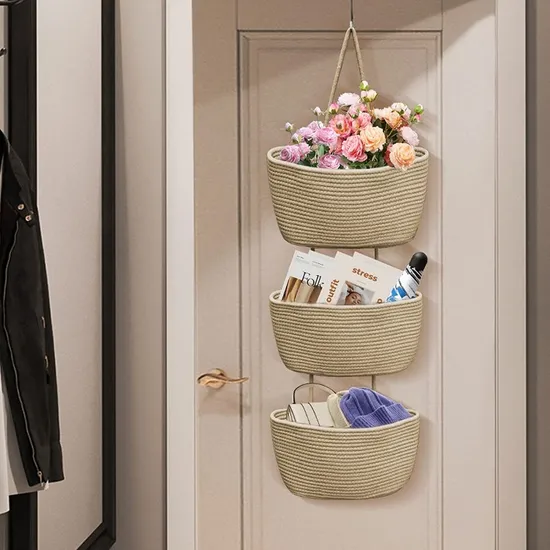 Hanging Basket Woven Cotton Storage Basket Wall-Mounted Storage Basket