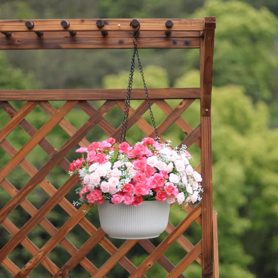 Plastic Planter Wall-Hanging Basket White Hanging Pots Hanging Planter Baskets with Drainage Hole 3 Metal Chains (DW-3)