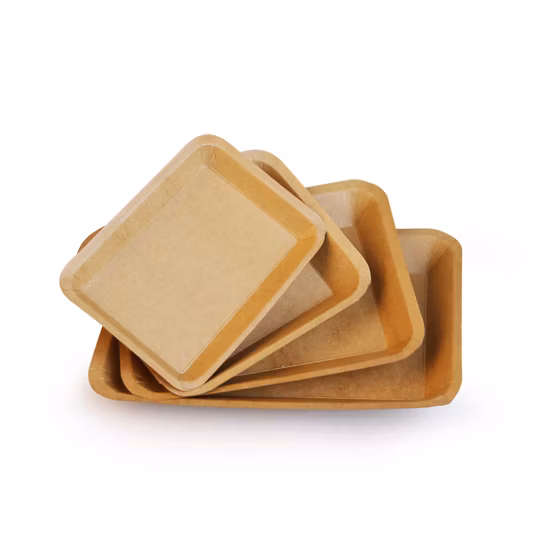Einwegtablett aus braunem Kraftpapier aus 100 % Holzzellstoff für Obst, Gemüse, Süßigkeiten